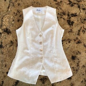 Vintage Marabou Cream Button Down V-Neck Vest Romantic Cottagecore